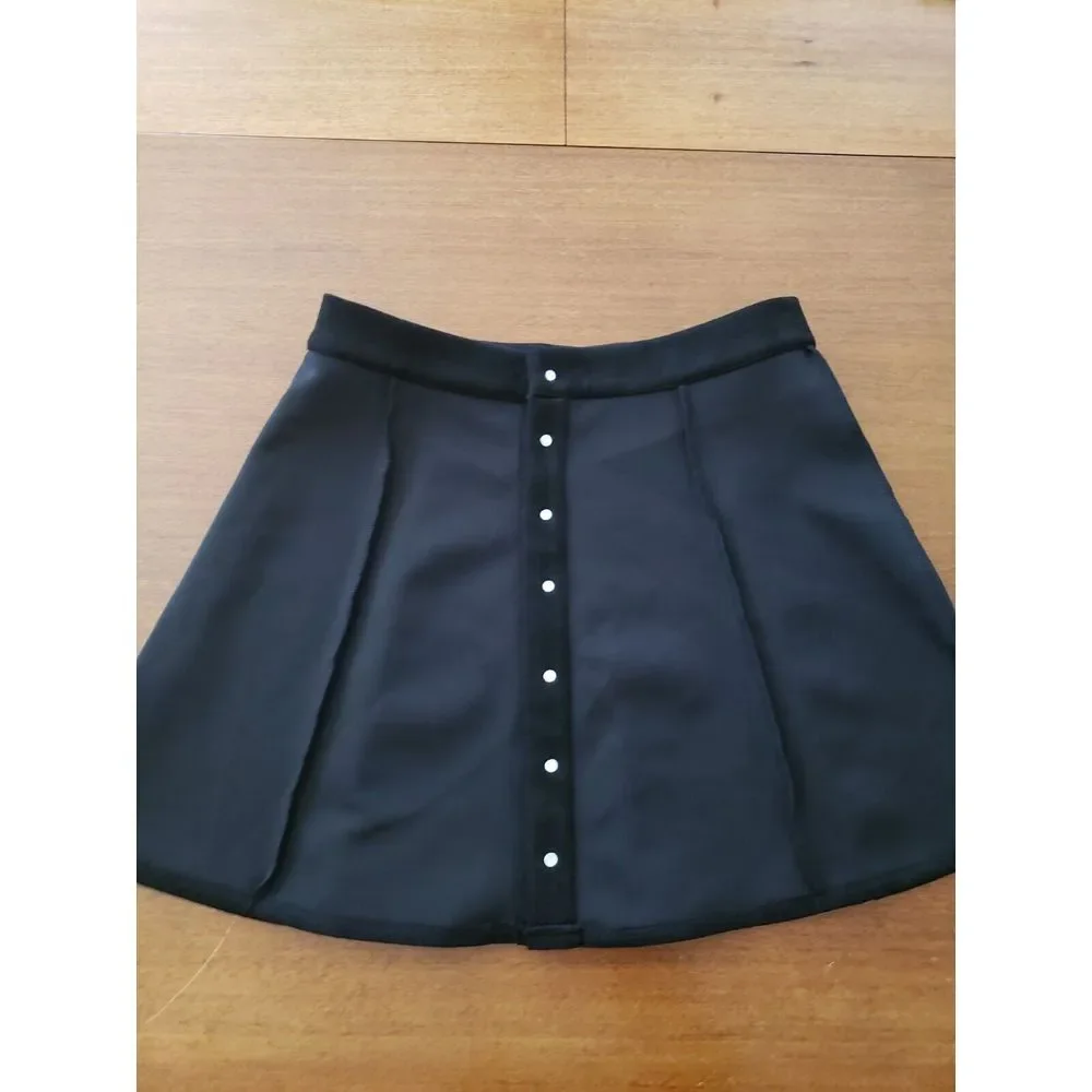 Fuinloth Faux‎ Suede Mini Skirt Black L Go Go Groovy Preppy